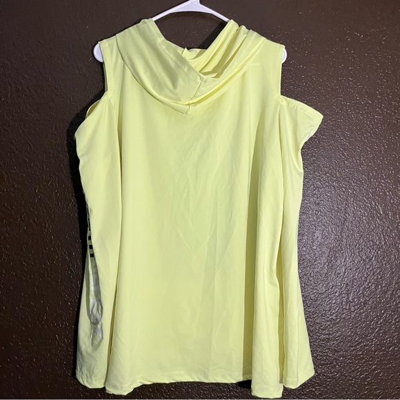 Bright Yellow Long Sleeve Top with Hoodie & Pocket, Open Shoulder, Size 4X - Picture 5 of 6